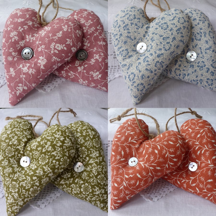 Vintage Laura Ashley Fabric Hanging Hearts x2 Gift Boxed