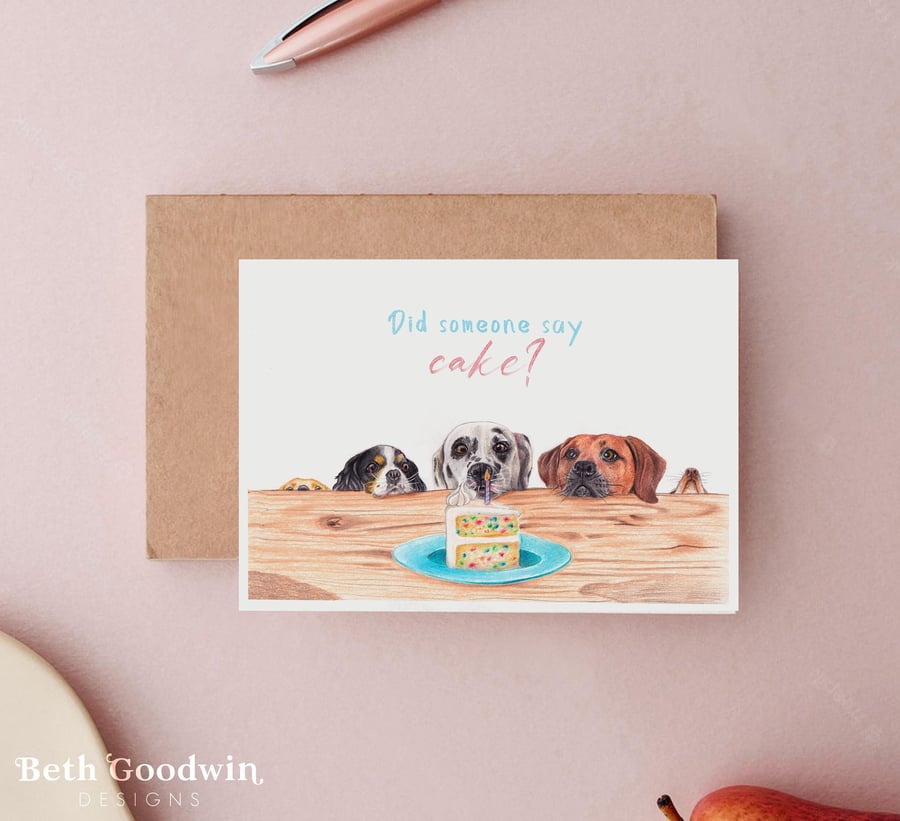 Dogs and Cake Birthday Card - Dog Birthday Cards, Dalmatian Birthday cards