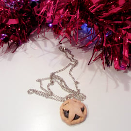 Retro Christmas Mince pie necklace OR keyring, fun, unique, handmade novel