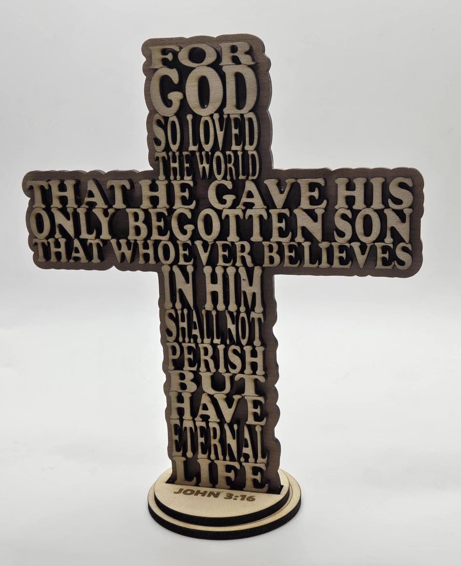 John 3:16 Wooden Cross, Christian Gift, Freestanding Bible Verse Cross, Religiou