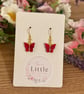 Red Butterfly Dangle Earrings, Acrylic Butterfly Charms, Handmade Jewellery 