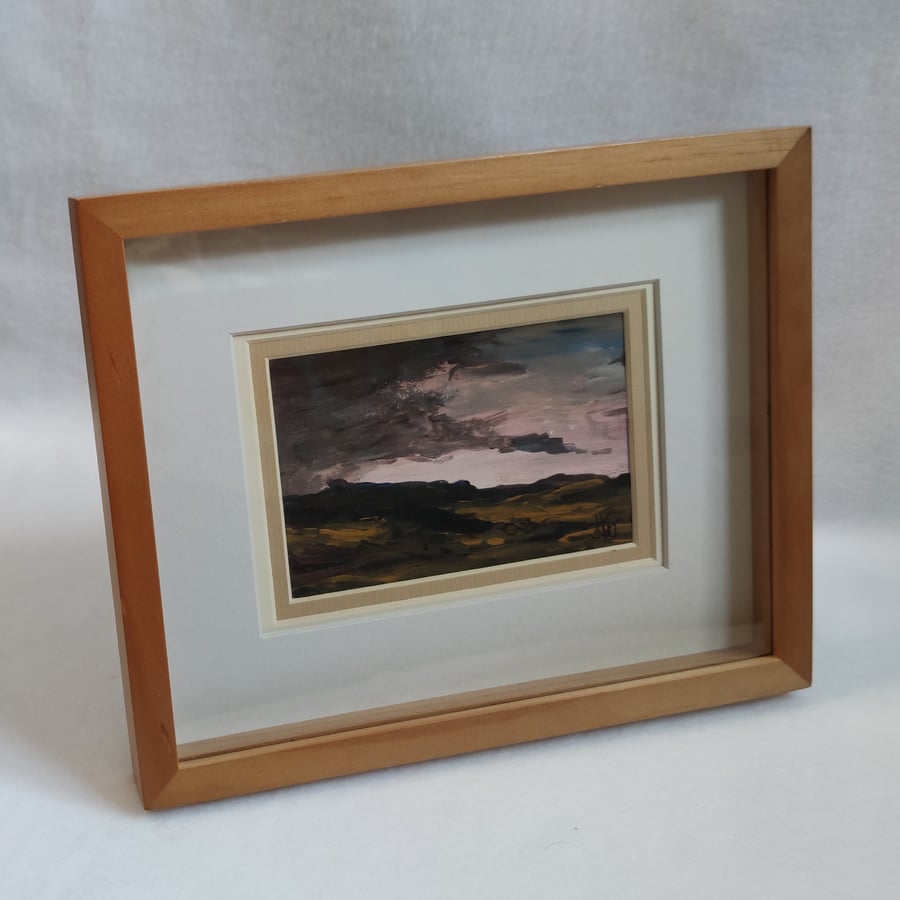 Mini Dartmoor, Sunset over a moorland hill landscape painting