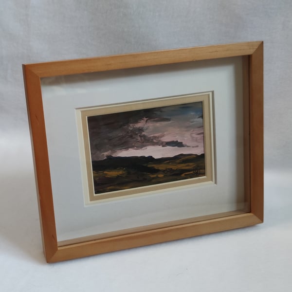 Mini Dartmoor, Sunset over a moorland hill landscape painting