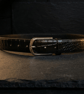 Black Full Grain Crocodile Pattern Leather Belt Arched Silver Buckle 38mm
