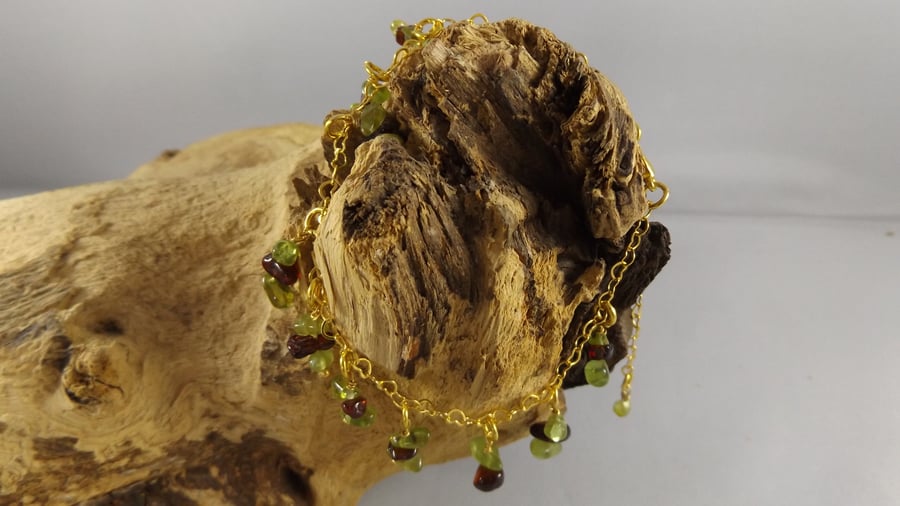 Garnet and peridot gemstone bracelet