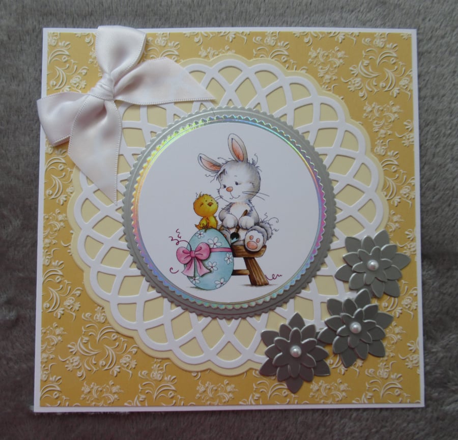 Easter Bunny Card - Yellow - 17cm square