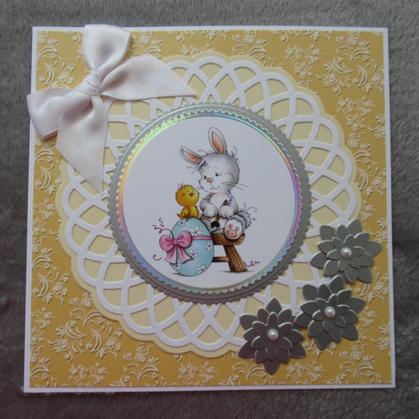 Easter Bunny Card - Yellow - 17cm square