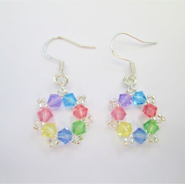 Small pastel rainbow Swarovski crystal beaded dangle earrings