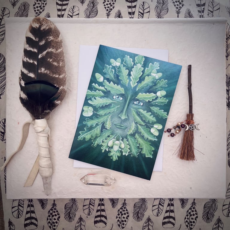 Green Man Magical Greetings Card (Pagan,Wiccan,Moon,Oak)