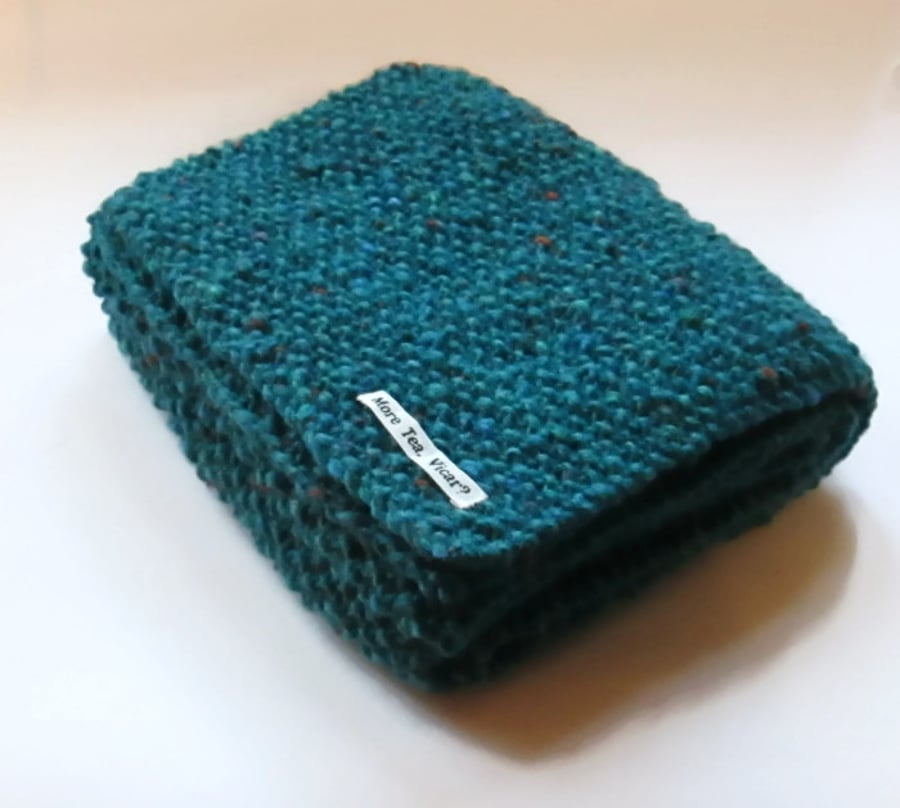 Scarf in Turquoise Aran Tweed Wool 