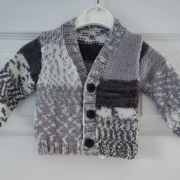 Knitted baby boy cardigan, white, grey, newborn gift, christening gift