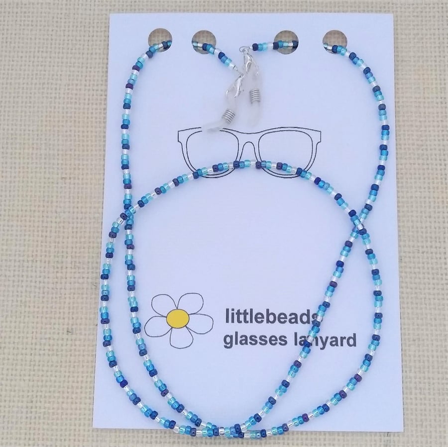 Blue  and Turquoise Seed Beaded Glasses Lanyard Chain