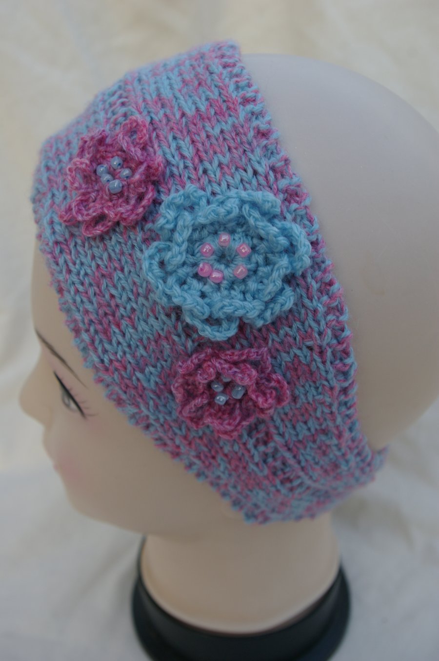 Ear Warmer Head Band in Pinks and Blue with Flowers