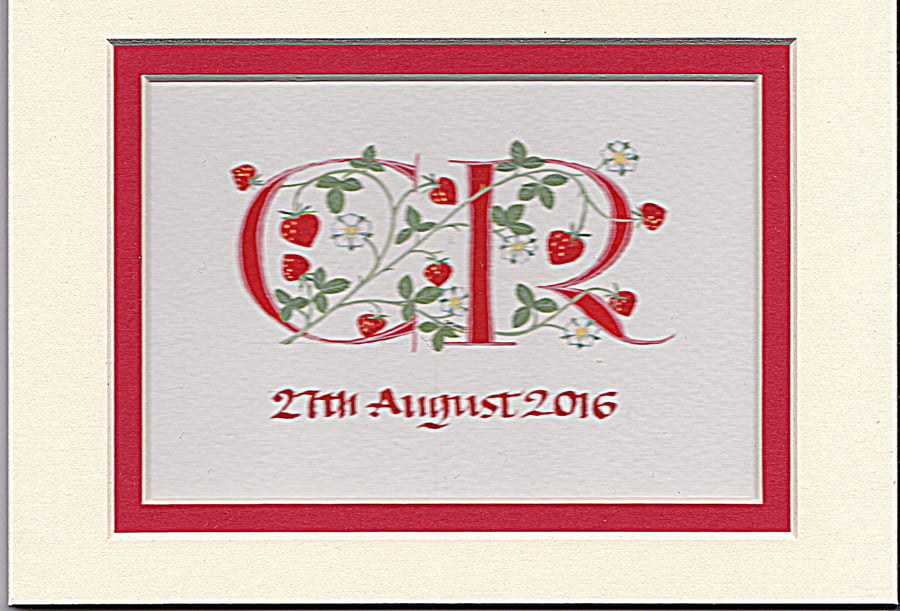 Any two initial letters in red with strawberries wedding anniversary gifts