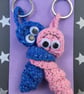 Sparkly Blue And Pink Crochet Friendship Bug Keyrings