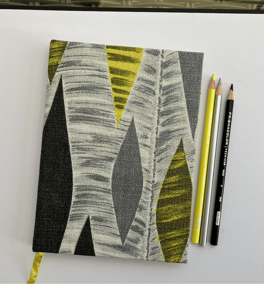 Handmade A5 Hardcover Journal with Upcycled Abstract 1950's Vintage Fabric