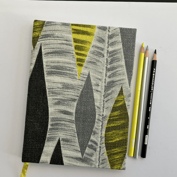 Handmade A5 Hardcover Journal with Upcycled Abstract 1950's Vintage Fabric