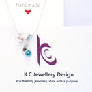 Handmade Eco Silver Twist pendant Aqua Blue Cubic Zirconia 