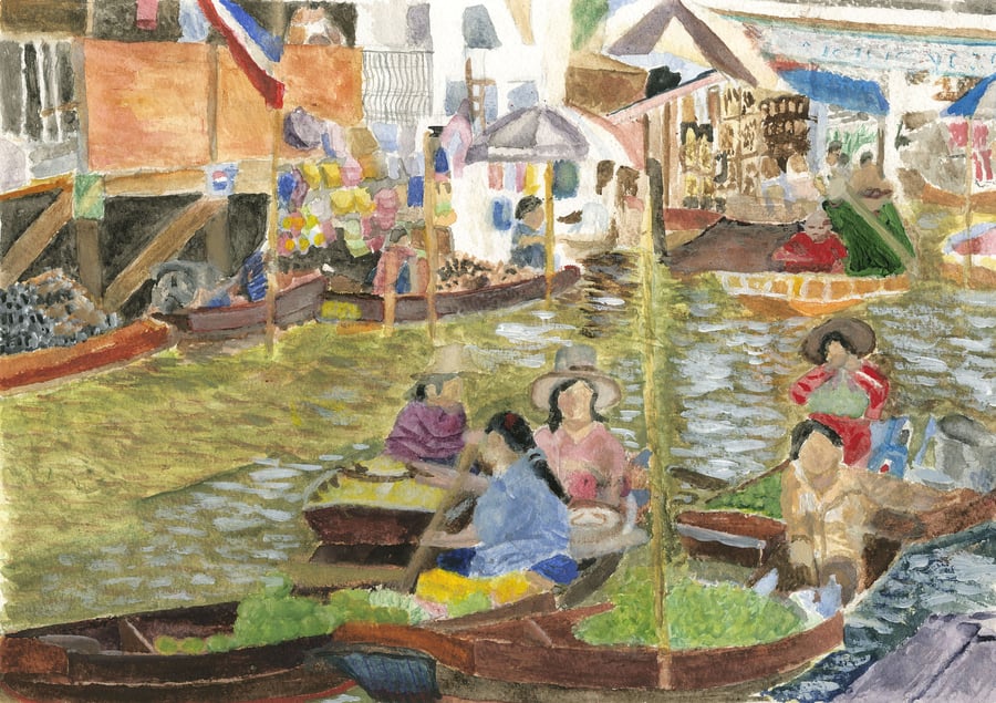 Floating Market Bangkok Watercolour acrylic Print
