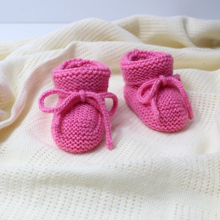 Hand Knitted Pink Baby Booties 0 - 3 Months