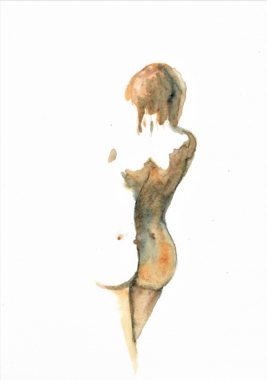 Nude woman standing original watercolour painting