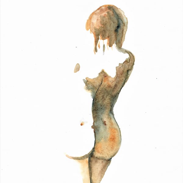 Nude woman standing original watercolour painting