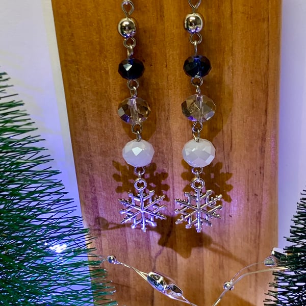 Christmas Snowflake and Glass Earrings