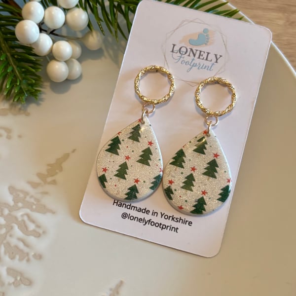 Christmas Teardrop Polymer Clay Earrings - Handmade Jewellery 