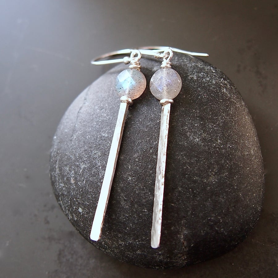 Sterling Silver and Labradorite Textured Earrings