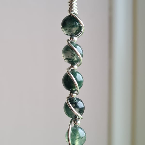 Handmade Natural Moss Agate & 925 Silver Drop Pendant Necklace with Chain Gift