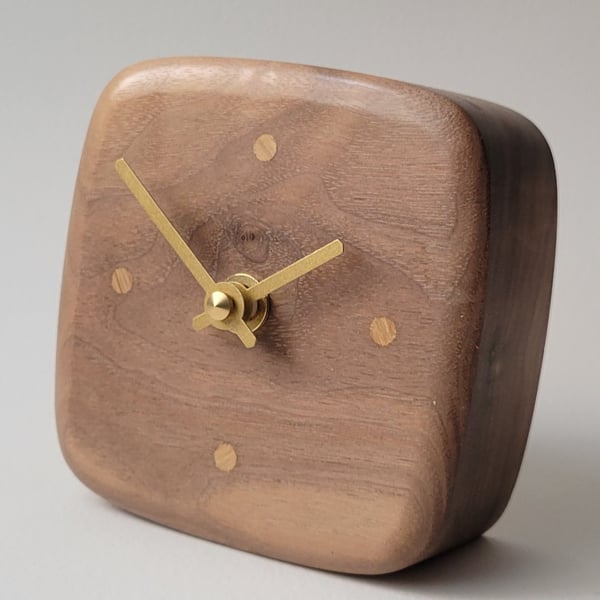 Desk Clock - American Black Walnut Oak Dots Gold Hands