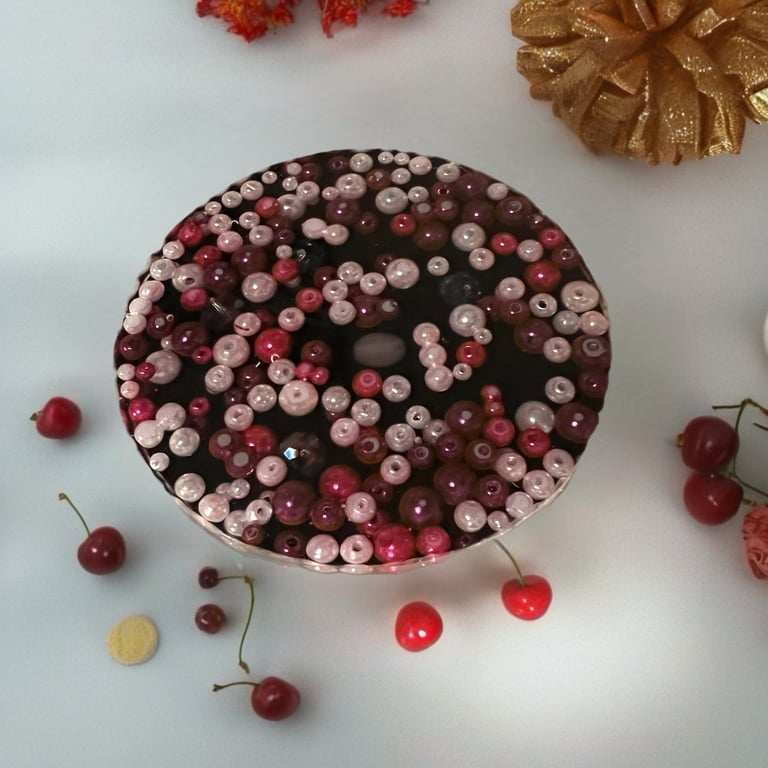 Handmade Resin Coaster – Burgundy & Blush Pearl Design 