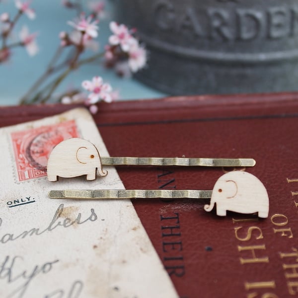 Wooden Elephant Hair Grips