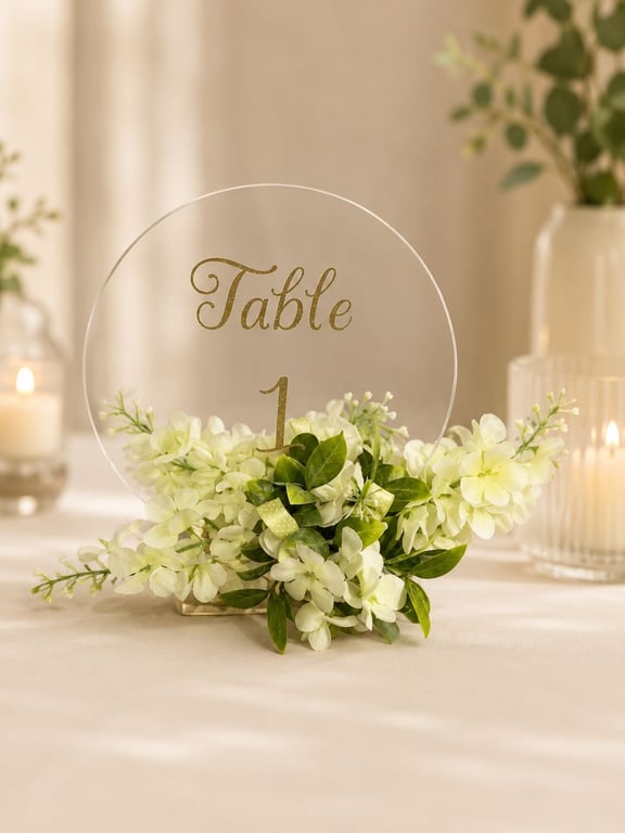 Wedding table numbers with artificial flowers design just for your special day