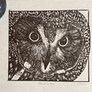 Perfectly Imperfect The Wise One - Owl linoprint -hand burnished wall art
