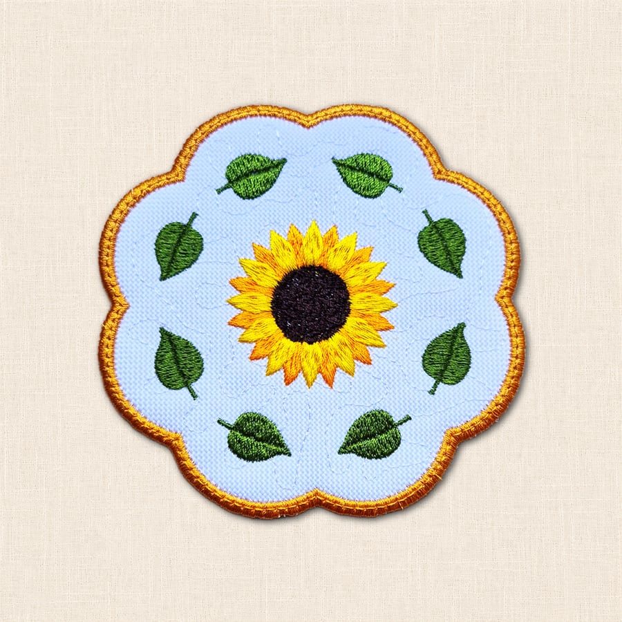 Sunflower Candle Coaster - Embroidered Floral Home Decor