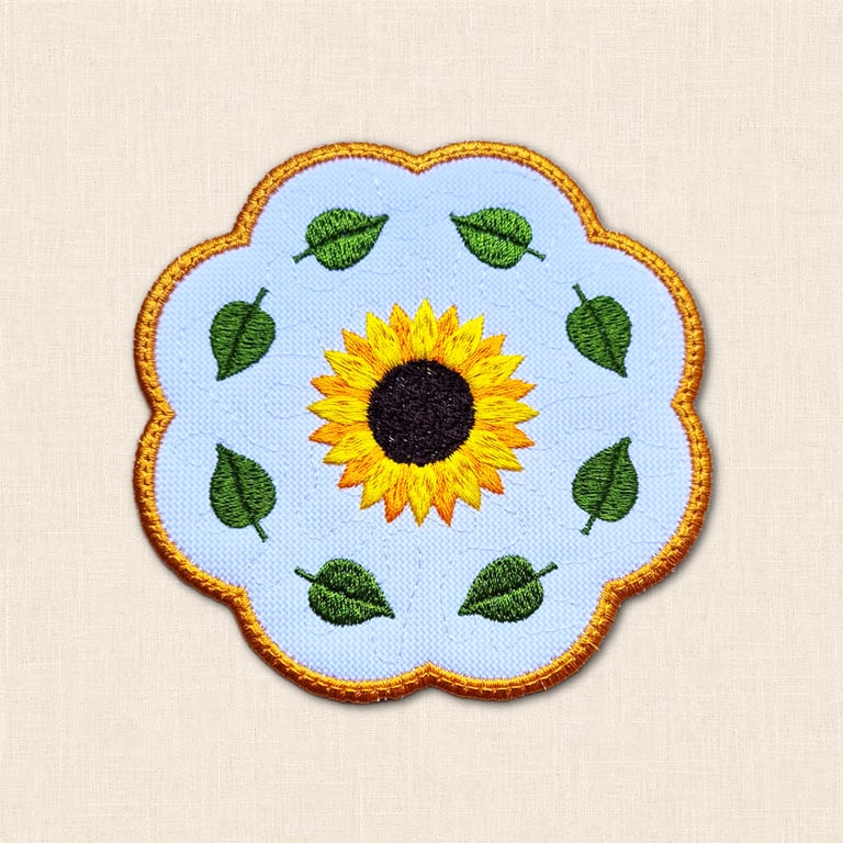 Sunflower Candle Coaster - Embroidered Floral Home Decor