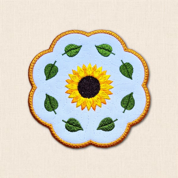 Sunflower Candle Coaster - Embroidered Floral Home Decor