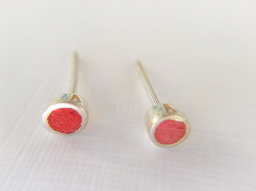 Tiny Colour Dot Stud Earrings Red, Minimalist, Everyday Jewellery