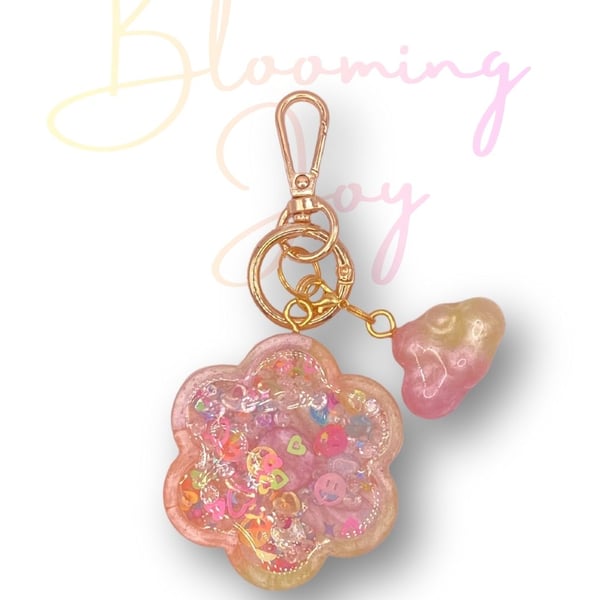 Handmade Shaker Keychain - 'Blooming Joy' with Detachable Cloud Pendant