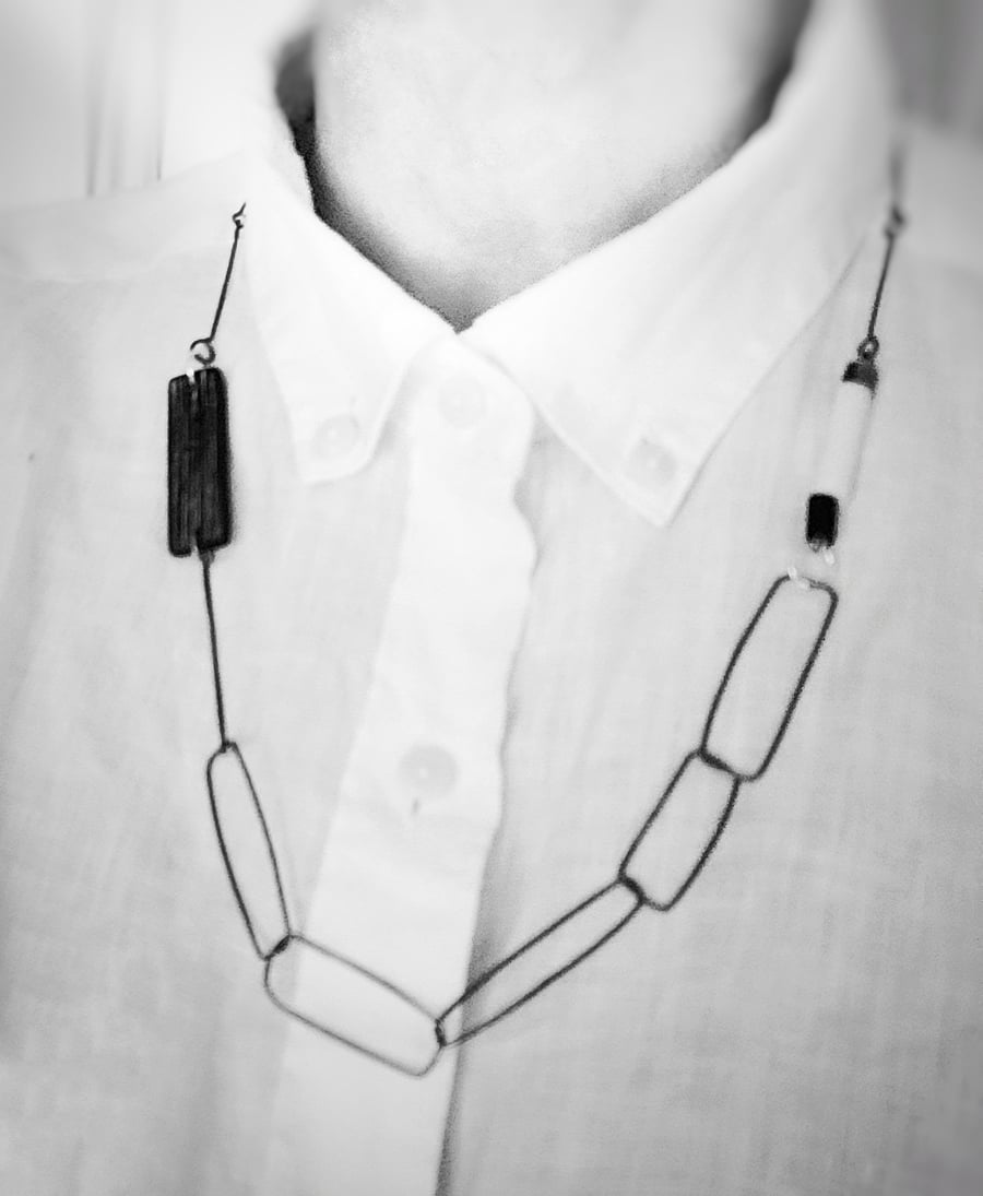 Unusual contemporary sterling silver long chain necklace 