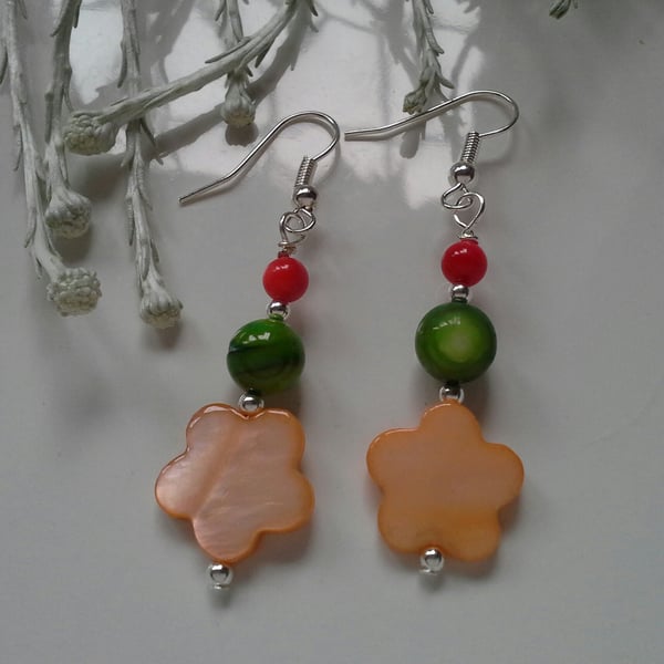 Sale Colourful, Mother of Pearl  Earrings Silver Plated