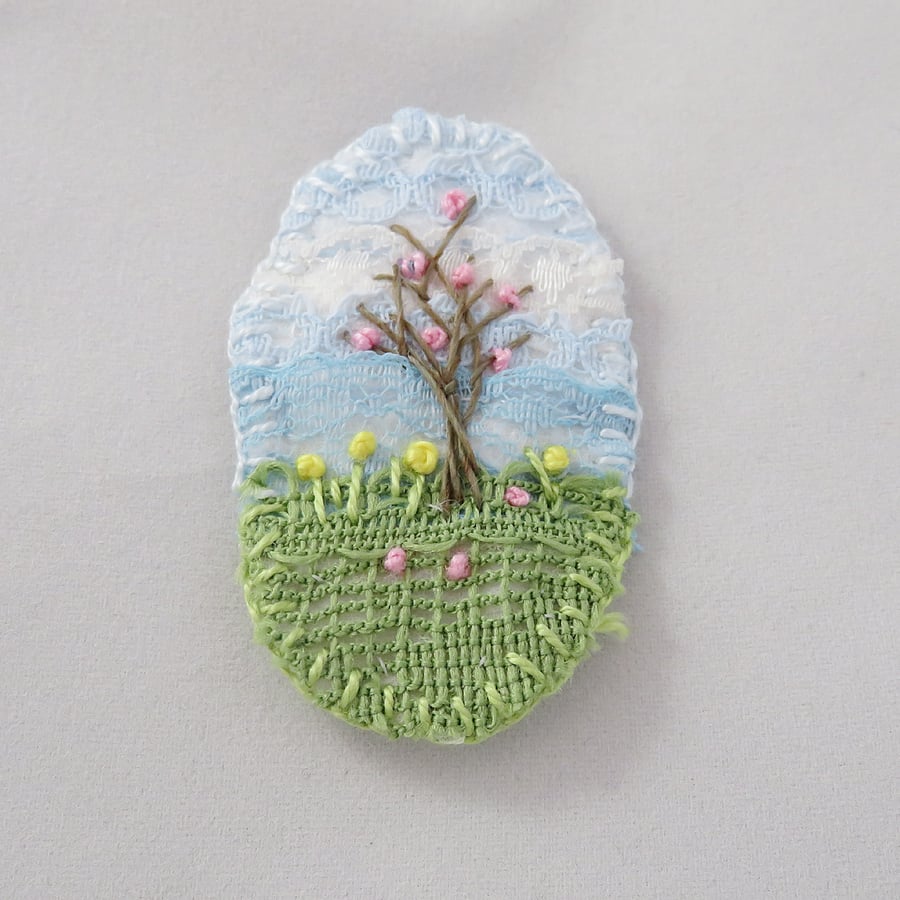Spring Blossom Brooch Hand Embroidered Layered Lace