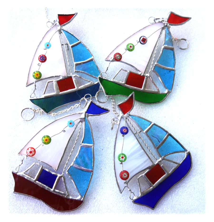 Boat Suncatcher Stained Glass Sailboat Yacht 