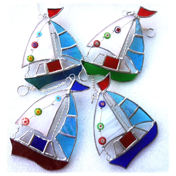 Boat Suncatcher Stained Glass Sailboat Yacht 