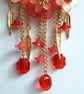 Red & Peach Lucite Flower Hoop Pendant Necklace - Image 4