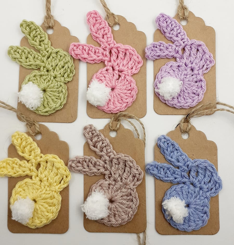  Six Crochet Bunny Gift Tags - Pastel Shades 