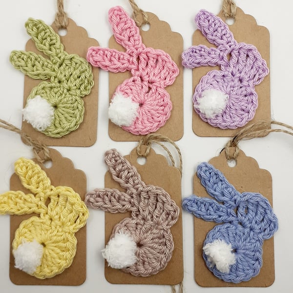  Six Crochet Bunny Gift Tags - Pastel Shades 