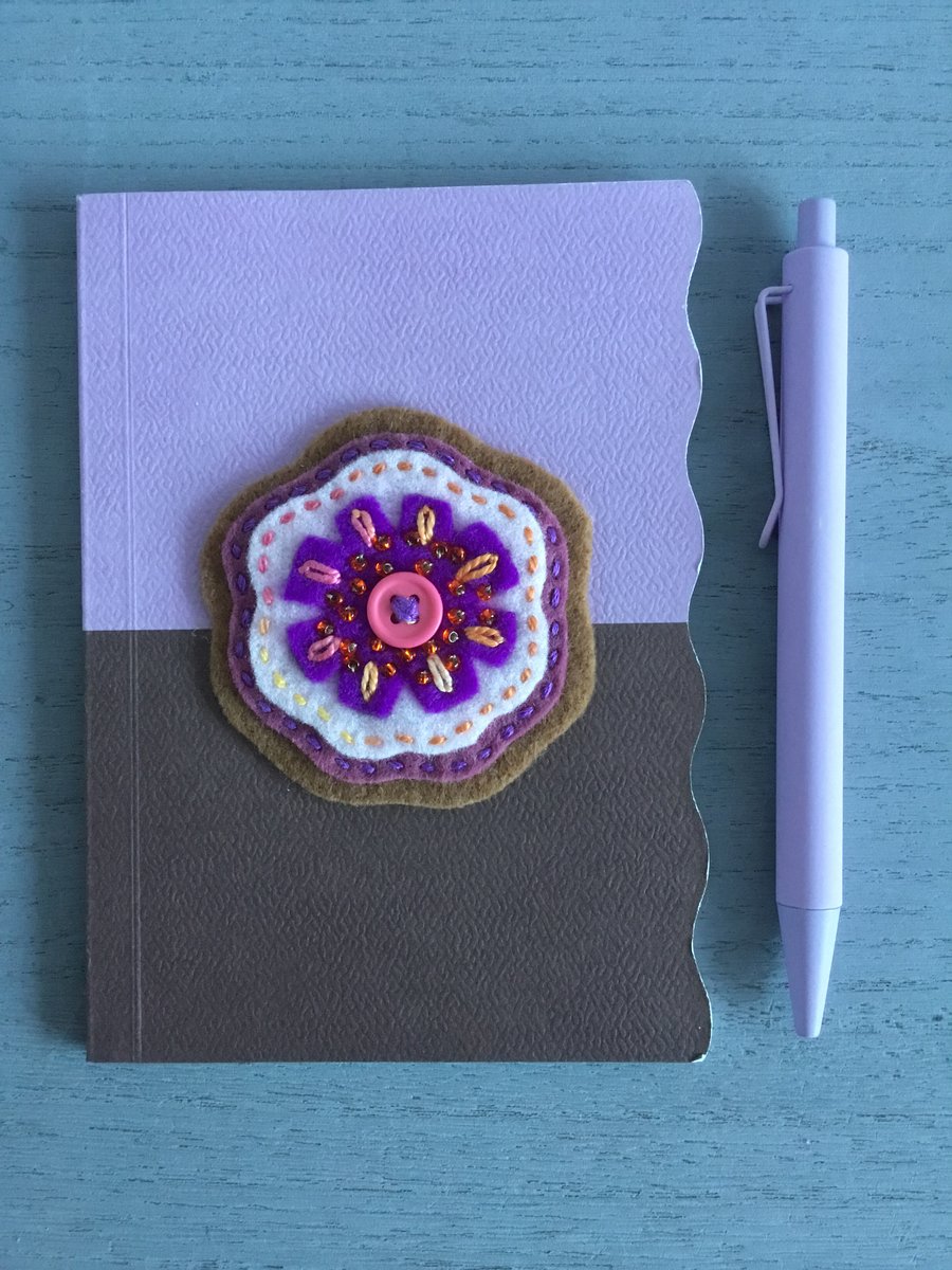 Hand Embroidered Lilac Flower Notebook and Pen Set 