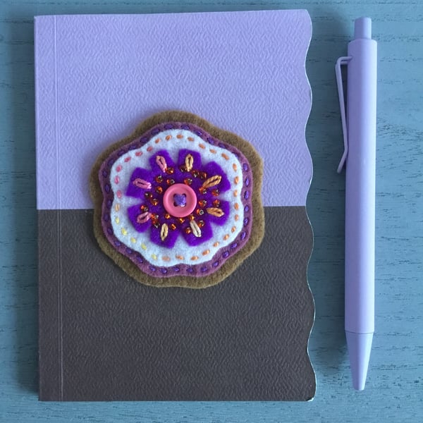 Hand Embroidered Lilac Flower Notebook and Pen Set 